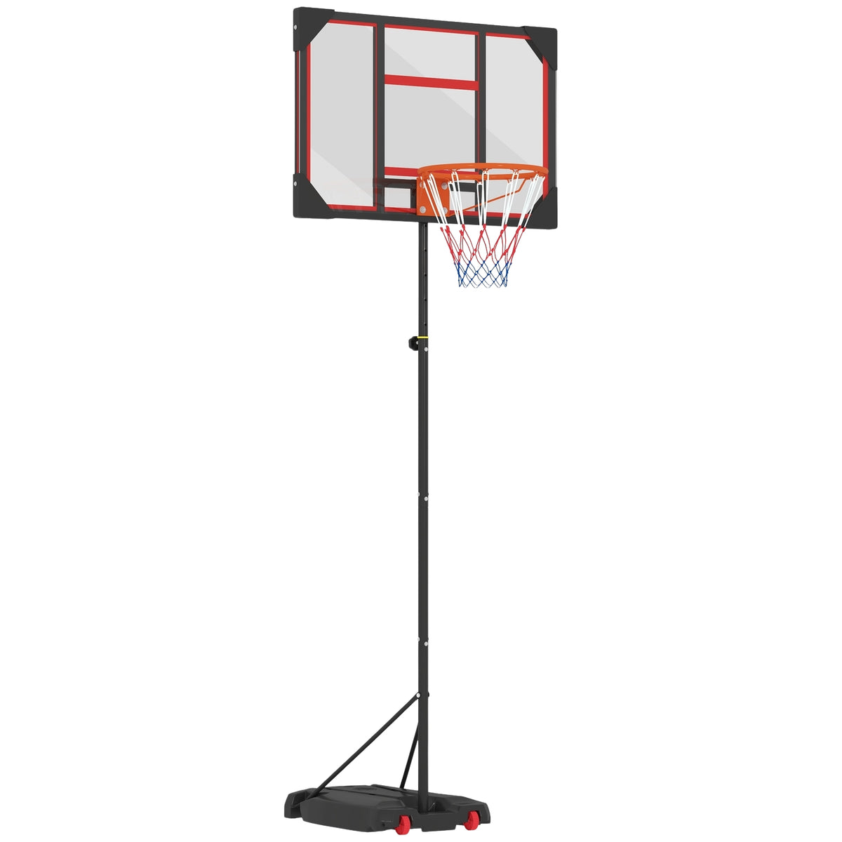 Outdoor basketball hoop for children, 210-260 cm height-adjustable basketball stand with wheels, basketball system with stand for children aged 6 and over, red