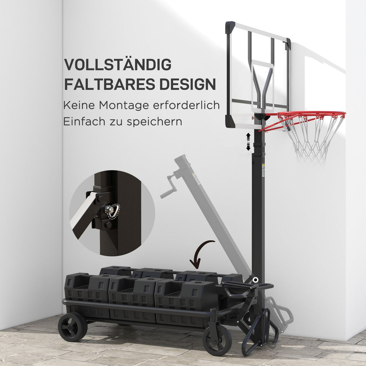 Outdoor basketball hoop with stand, 130-310 cm height adjustable, basketball stand, basketball system base with wheels