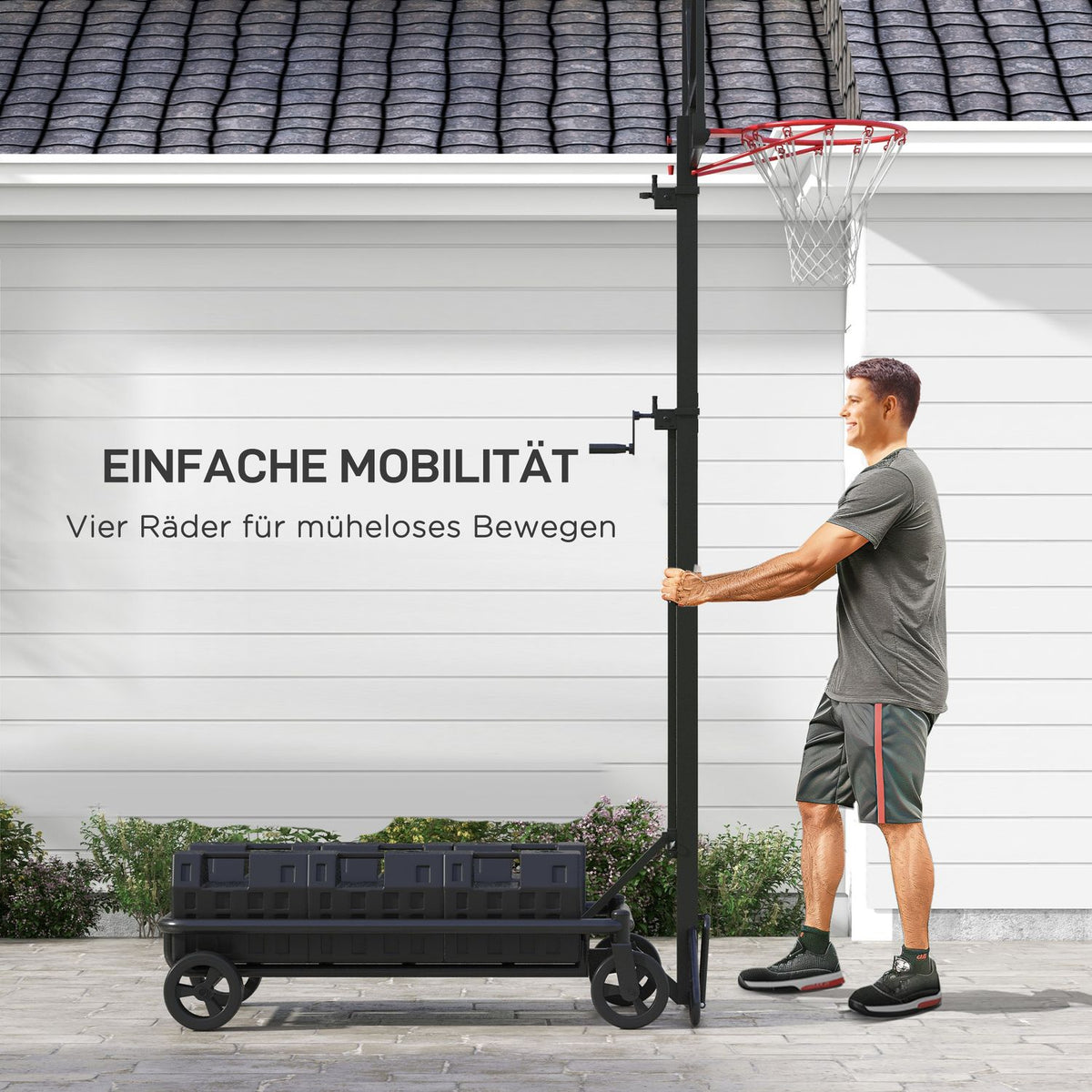 Outdoor basketball hoop with stand, 130-310 cm height adjustable, basketball stand, basketball system base with wheels
