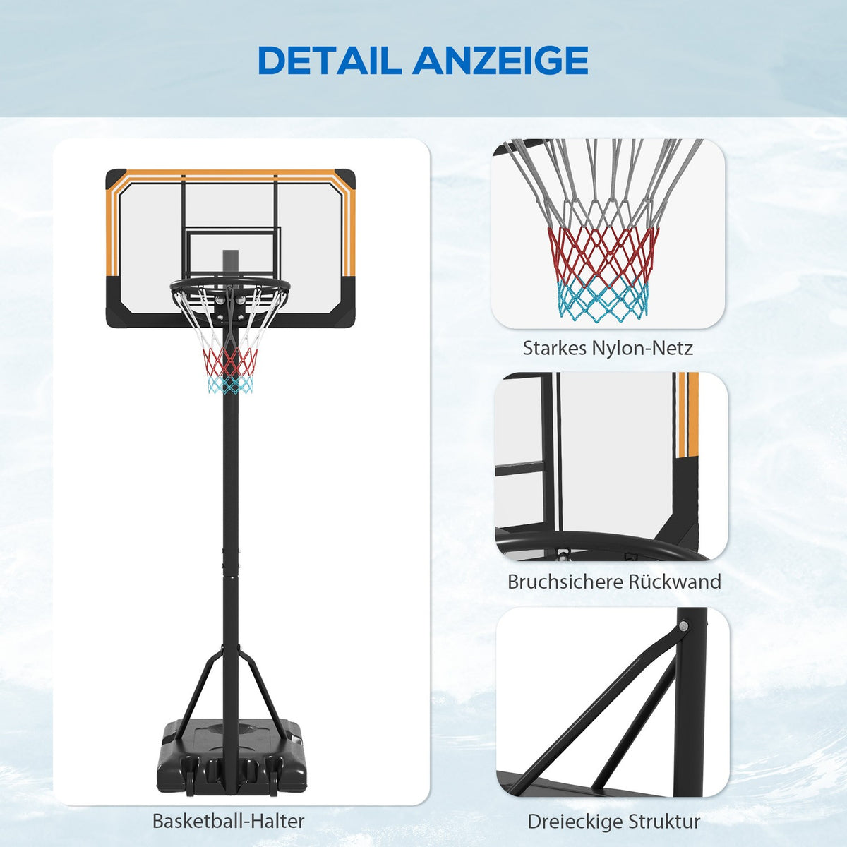 Outdoor basketball hoop with stand, 182-213 cm height adjustable basketball stand with wheels, basketball system stand, for indoor, outdoor, steel, black