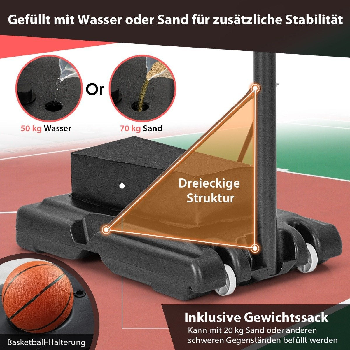 Outdoor basketball hoop with stand & nets 135-305 cm height-adjustable basketball stand