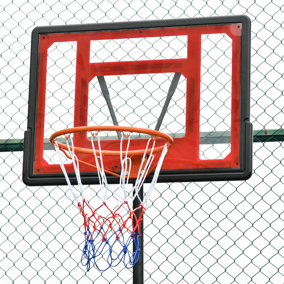 Outdoor basketball stand with wheels, 160-210 cm height adjustable Basketball hoop with stand, 83x59cm back wall, for teenagers in backyards, gardens, garages