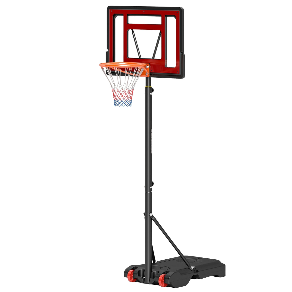 Outdoor basketball stand with wheels, 160-210 cm height adjustable Basketball hoop with stand, 83x59cm back wall, for teenagers in backyards, gardens, garages