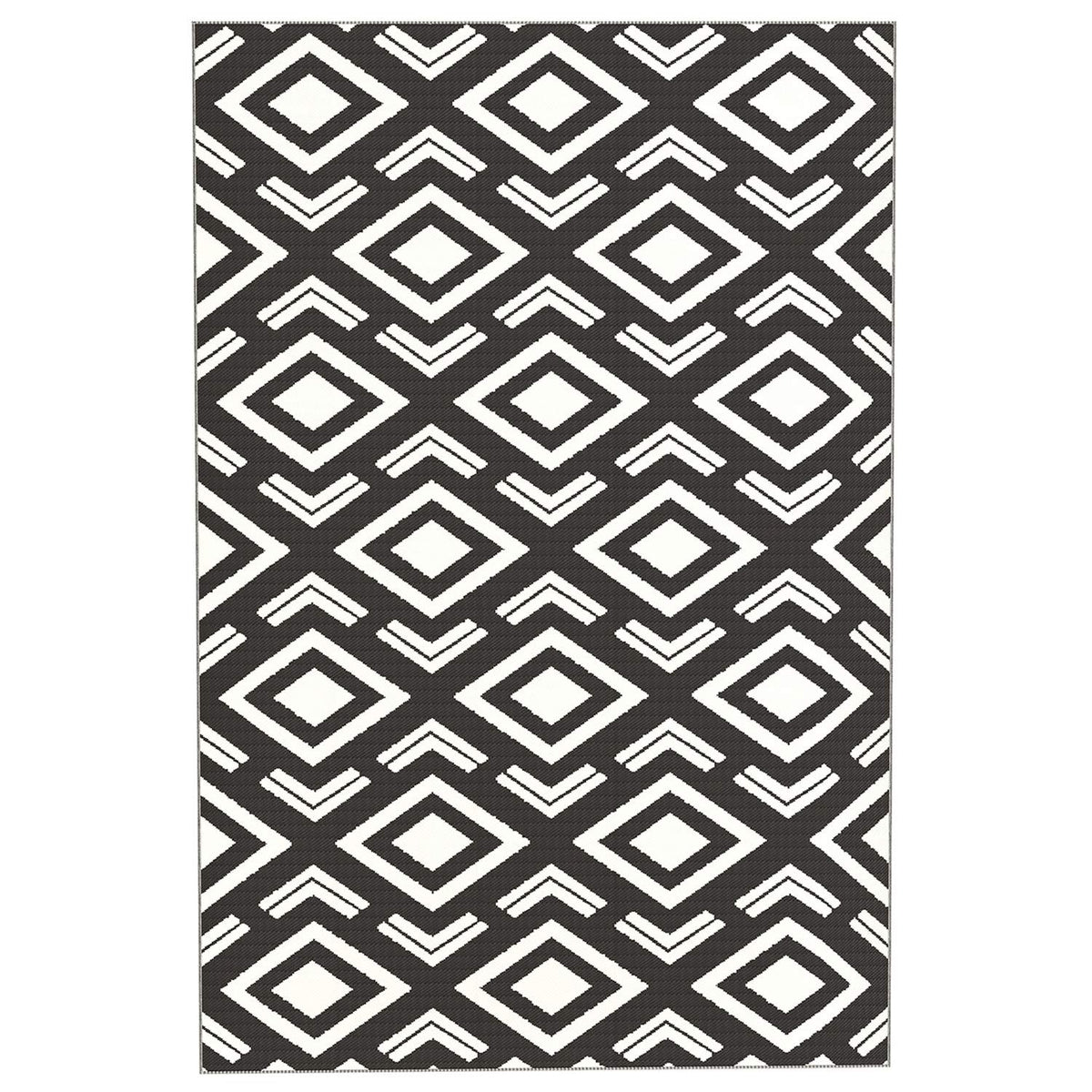 Outdoor carpet, robust weatherproof outdoor carpet with carry bag, foldable carpet, boho style, outdoor carpet for living room, balcony, garden, terrace, bathroom, hallway, kitchen, 182 x 274 cm black + white