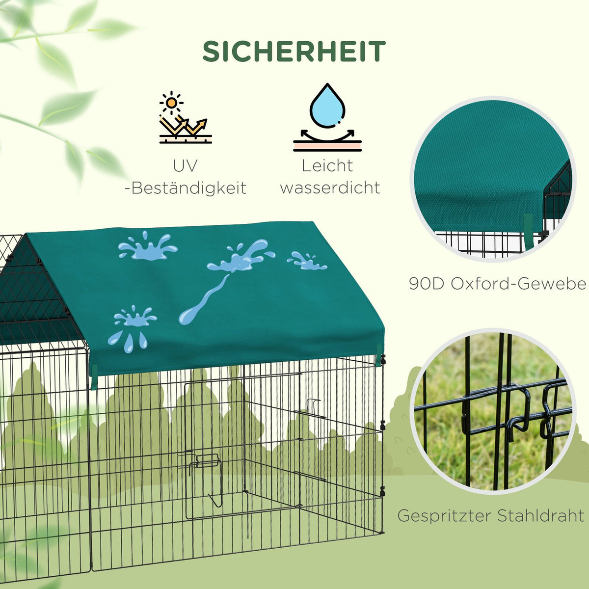 Outdoor enclosure 220 x 85 x 103 cm, small animal enclosure with cover, 4 doors, guinea pig enclosure for rabbits, steel, green