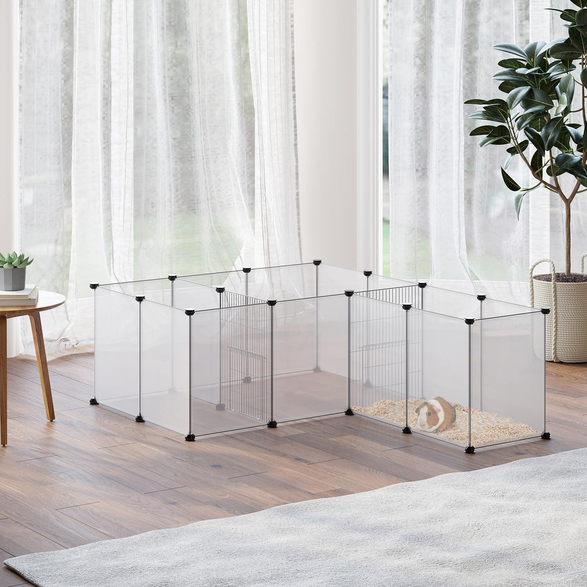 Outdoor enclosure, DIY small animal enclosure, guinea pig enclosure, expandable run for small animals, with 18 panels, steel, PP, white