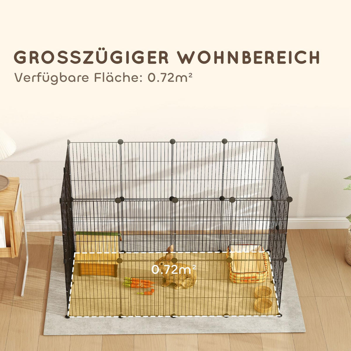 Outdoor enclosure for rabbits, small animal enclosure, guinea pig enclosure, small animal enclosure made of steel, mesh enclosure including door, indoor, 120 x 60 x 80 cm, black