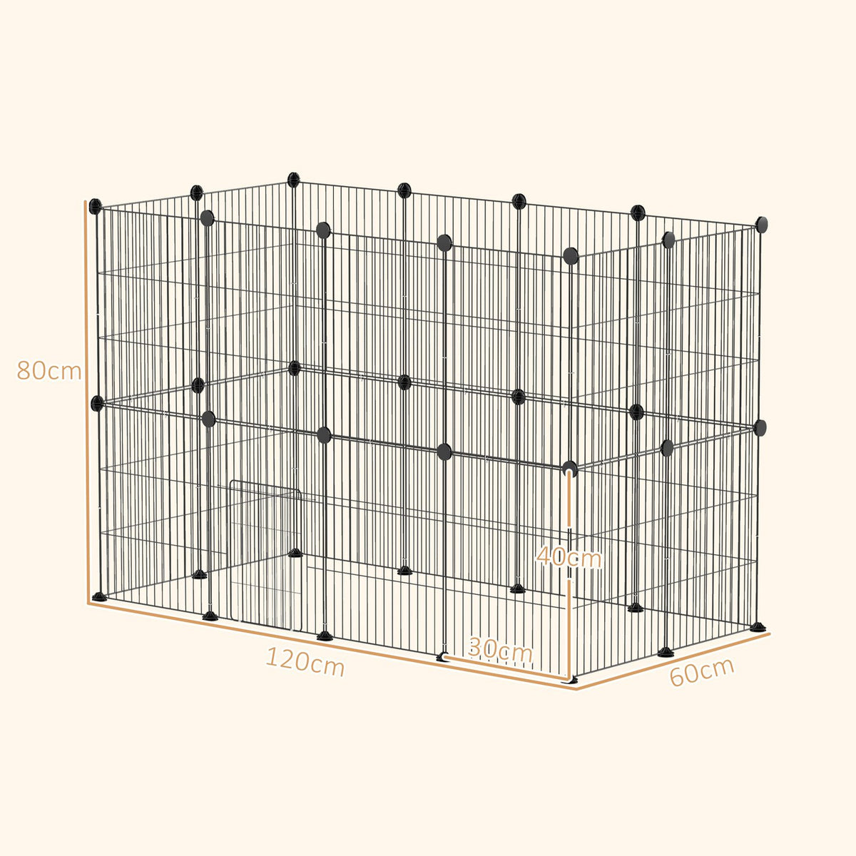 Outdoor enclosure for rabbits, small animal enclosure, guinea pig enclosure, small animal enclosure made of steel, mesh enclosure including door, indoor, 120 x 60 x 80 cm, black