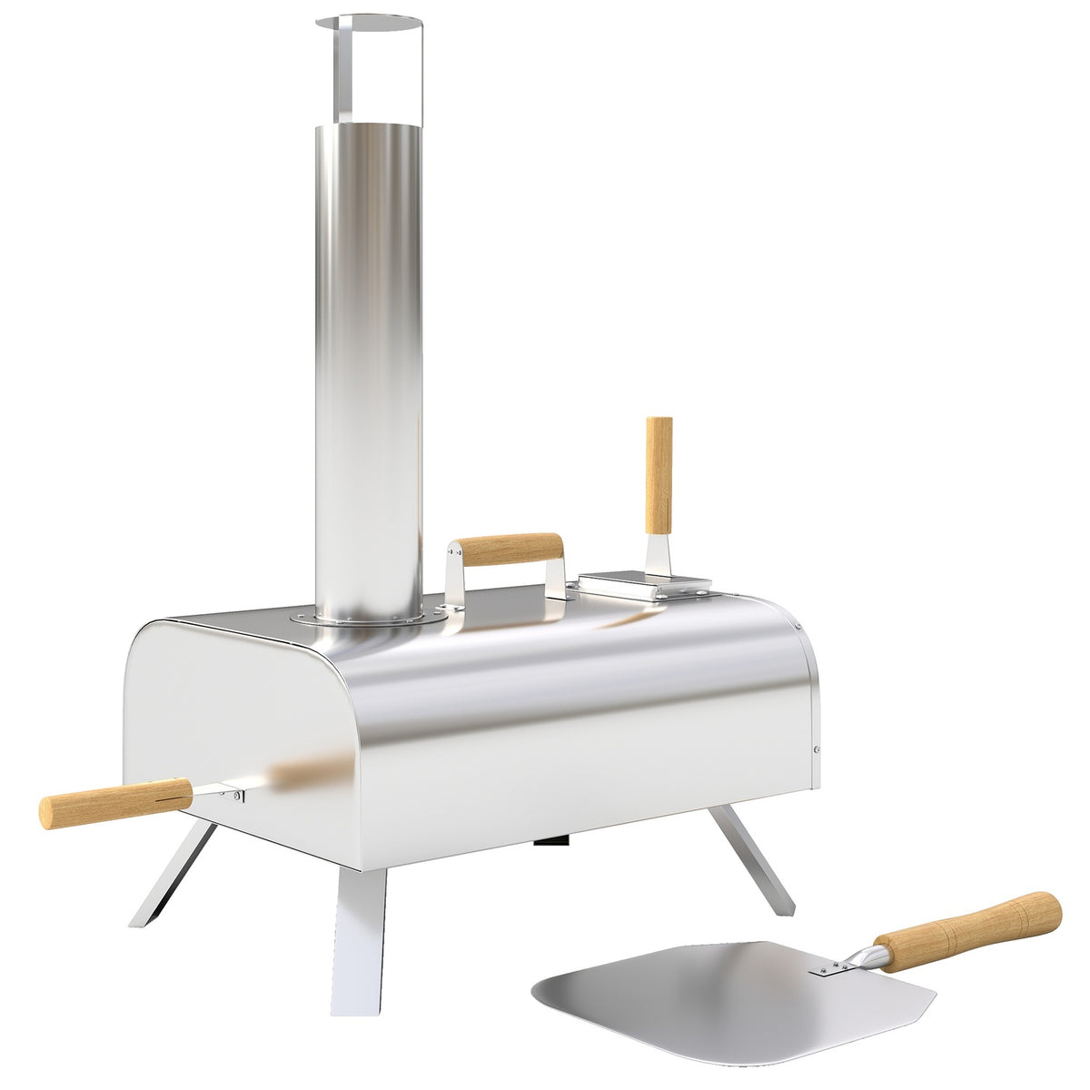 Outdoor pizza oven, wood-fired pizza oven made of stainless steel, oven with 1 cm thick pizza stone, folding leg, pizza shovel lid, portable wood oven, pizza ovens for camping, garden, party