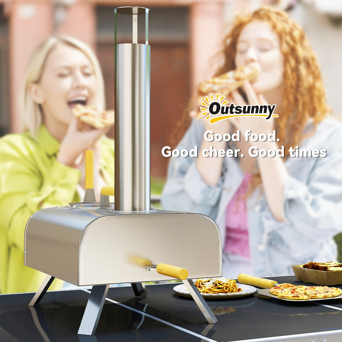 Outdoor pizza oven, wood-fired pizza oven made of stainless steel, oven with 1 cm thick pizza stone, folding leg, pizza shovel lid, portable wood oven, pizza ovens for camping, garden, party