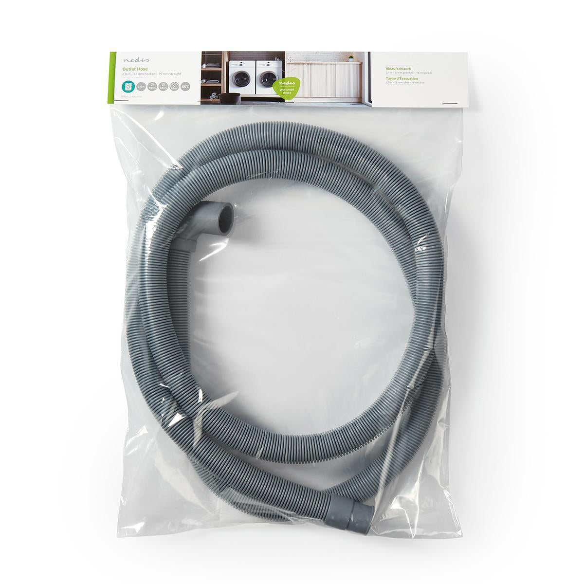 Outlet hose | 22 mm | 19mm | 0.5 Bar | 60 °C | 2.00 m | Usage: Dish / Washing machine | Gray