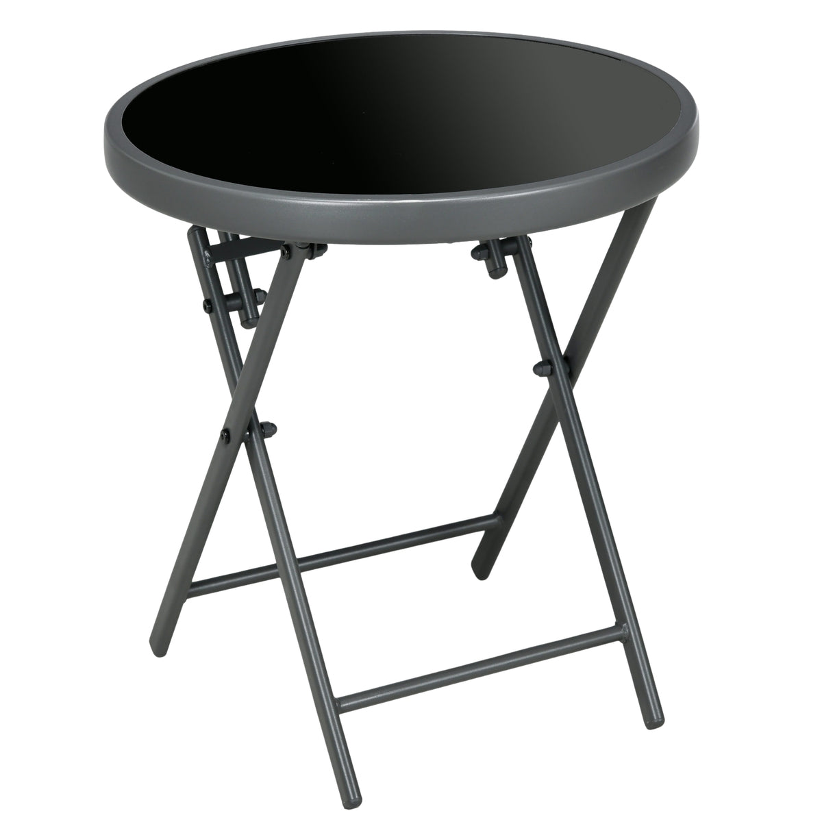 Outsnuuy folding side table, folding glass table, small camping table, round sofa table, balcony table for balcony, terrace, living room, office, 45 x 45 x 50 cm, black