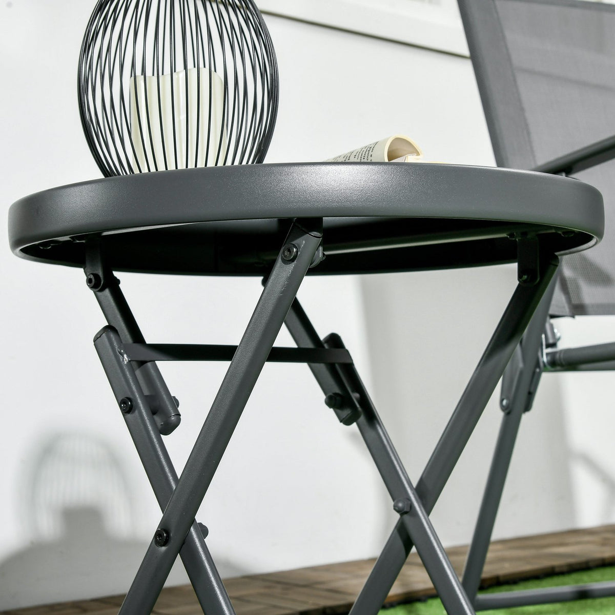 Outsnuuy folding side table, folding glass table, small camping table, round sofa table, balcony table for balcony, terrace, living room, office, 45 x 45 x 50 cm, black