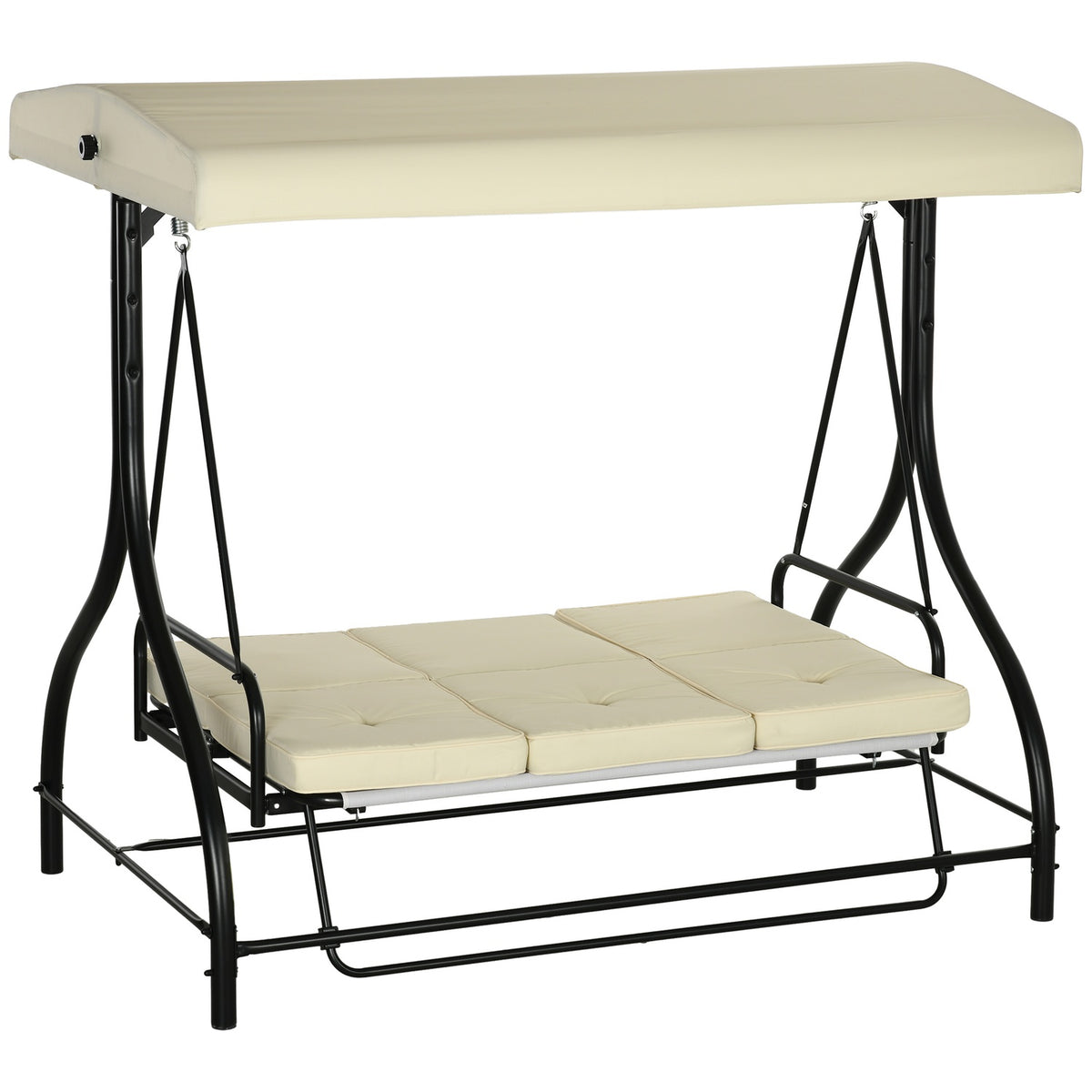 Outsuuny 2 in 1 Hollywood swing with reclining function, 3-seater garden swing with adjustable sun canopy, swing bench loads up to 240kg, garden lounger for garden, terrace, 195x117x175 cm, beige