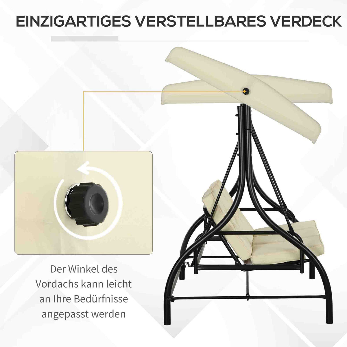 Outsuuny 2 in 1 Hollywood swing with reclining function, 3-seater garden swing with adjustable sun canopy, swing bench loads up to 240kg, garden lounger for garden, terrace, 195x117x175 cm, beige