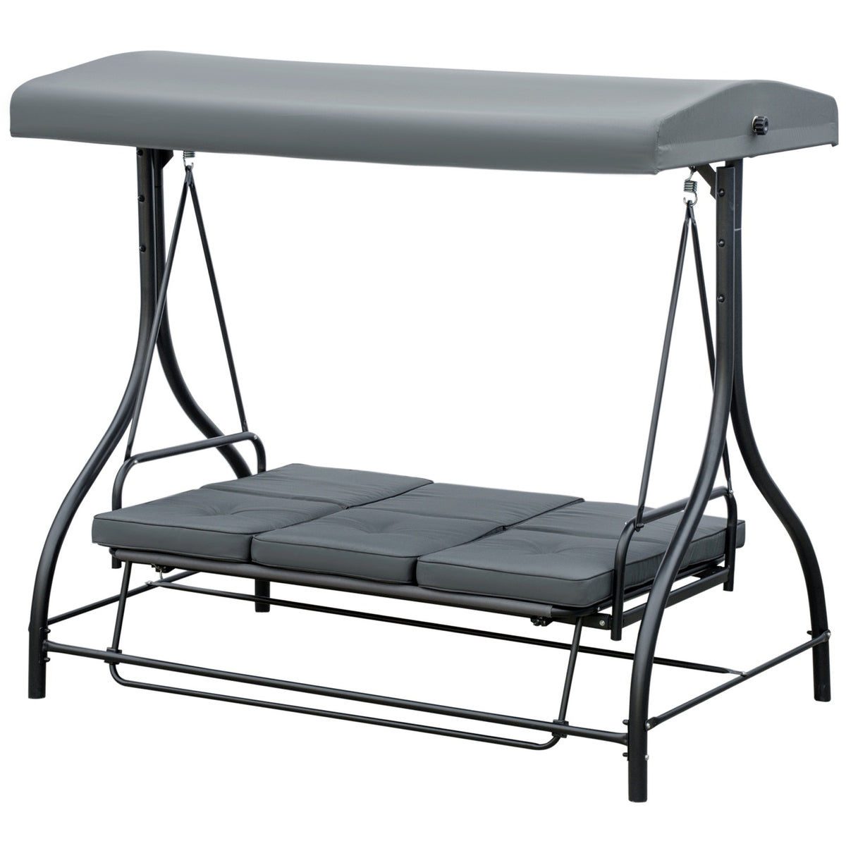 Outsuuny 2 in 1 Hollywood swing with reclining function, 3-seater garden swing with adjustable sun canopy, swing bench loads up to 240kg, garden lounger for garden, terrace, 195x117x175 cm, dark gray