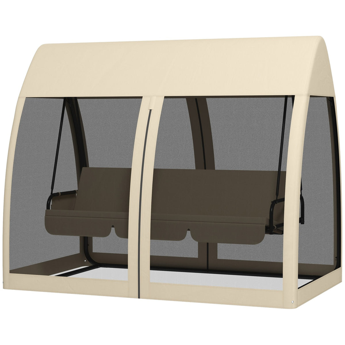 Outsuuny 2 in 1 Hollywood swing with reclining function, 3-seater garden swing with canopy, mosquito net, swing bench loads up to 300kg, garden lounger for garden, terrace, 240 x 140 x 197 cm, coffee