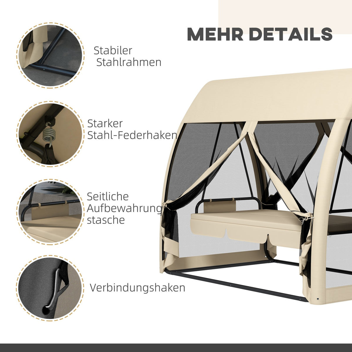 Outsuuny 2 in 1 Hollywood swing with reclining function, 3-seater garden swing with canopy, mosquito net, swing bench loads up to 300kg, garden lounger for garden, terrace, 240 x 140 x 197 cm, coffee