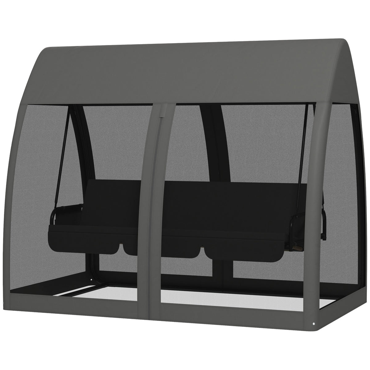 Outsuuny 2 in 1 Hollywood swing with reclining function, 3-seater garden swing with canopy, mosquito net, swing bench loads up to 300kg, garden lounger for garden, terrace, 240 x 140 x 197 cm, gray