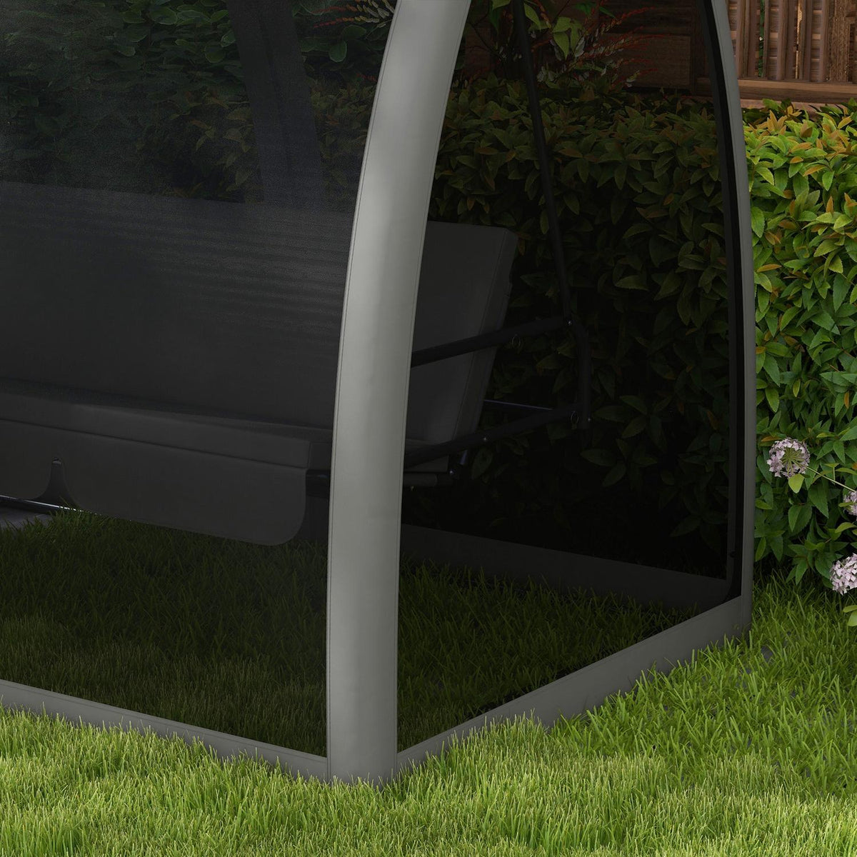 Outsuuny 2 in 1 Hollywood swing with reclining function, 3-seater garden swing with canopy, mosquito net, swing bench loads up to 300kg, garden lounger for garden, terrace, 240 x 140 x 197 cm, gray