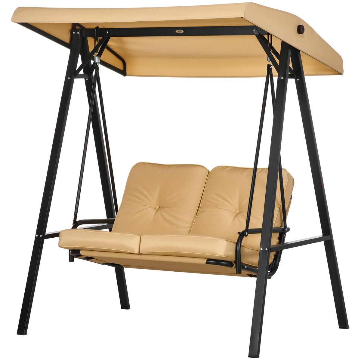 Outsuuny Hollywood swing 3-seater garden swing with adjustable sun canopy, swing bench loads up to 220kg, garden lounger for garden, terrace, 138 x 106 x 174 cm, beige