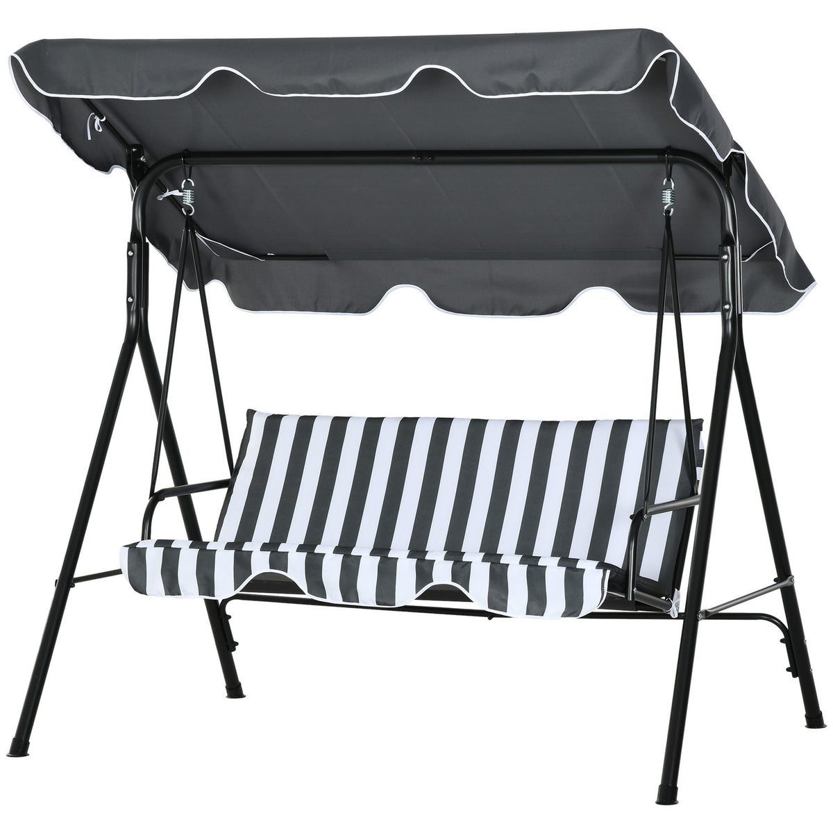Outsuuny Hollywood swing with seat cushion, 3-seater garden swing with adjustable sun canopy, swing bench loads up to 240 kg, for garden, terrace, 172 x 110 x 153 cm, gray + white