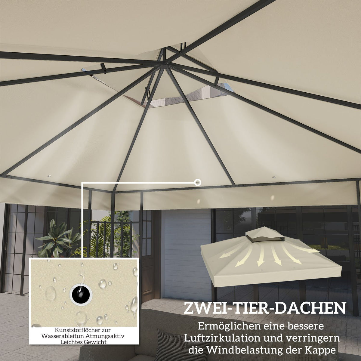 Outsuuny Replacement Roof for Gazebo 3 x 3 m Water Resistant Gazebo Roof Double Roof Replacement Cover for Garden Gazebo Oxford Fabric Replacement Parts 370gsm Cream White