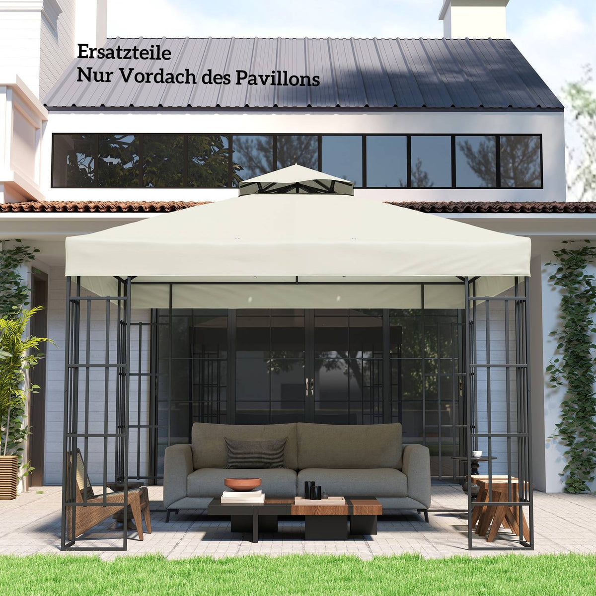 Outsuuny Replacement Roof for Gazebo 3x3m Waterproof Gazebo Roof Double Roof Replacement Cover for Garden Gazebo Oxford Fabric Replacement Parts 370gsm Light Gray