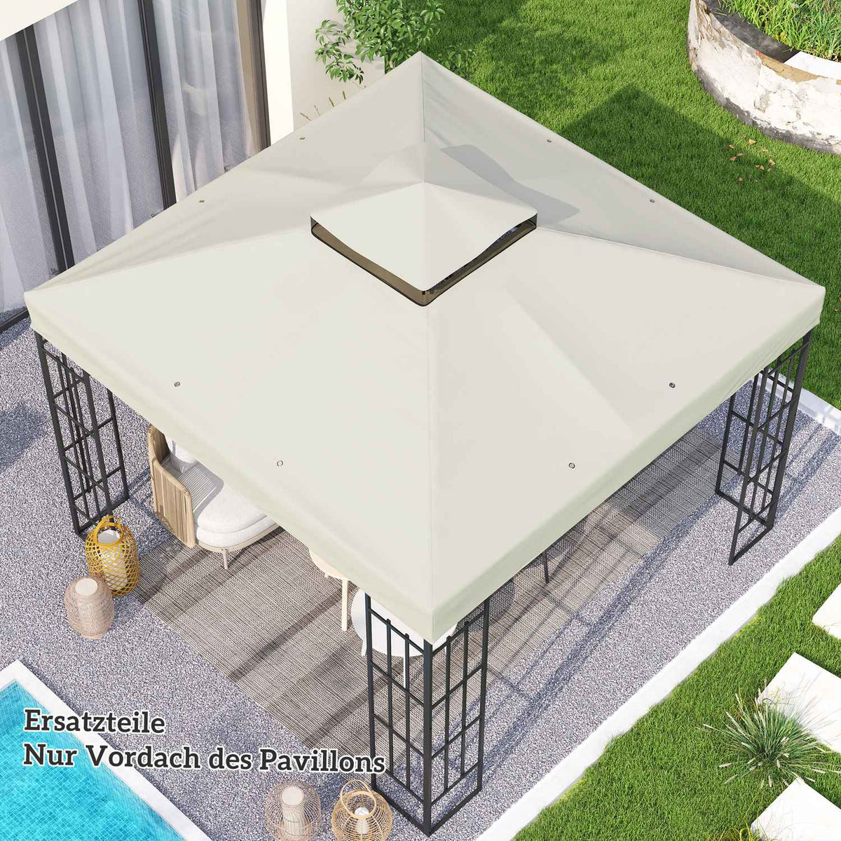 Outsuuny Replacement Roof for Gazebo 3x3m Waterproof Gazebo Roof Double Roof Replacement Cover for Garden Gazebo Oxford Fabric Replacement Parts 370gsm Light Gray