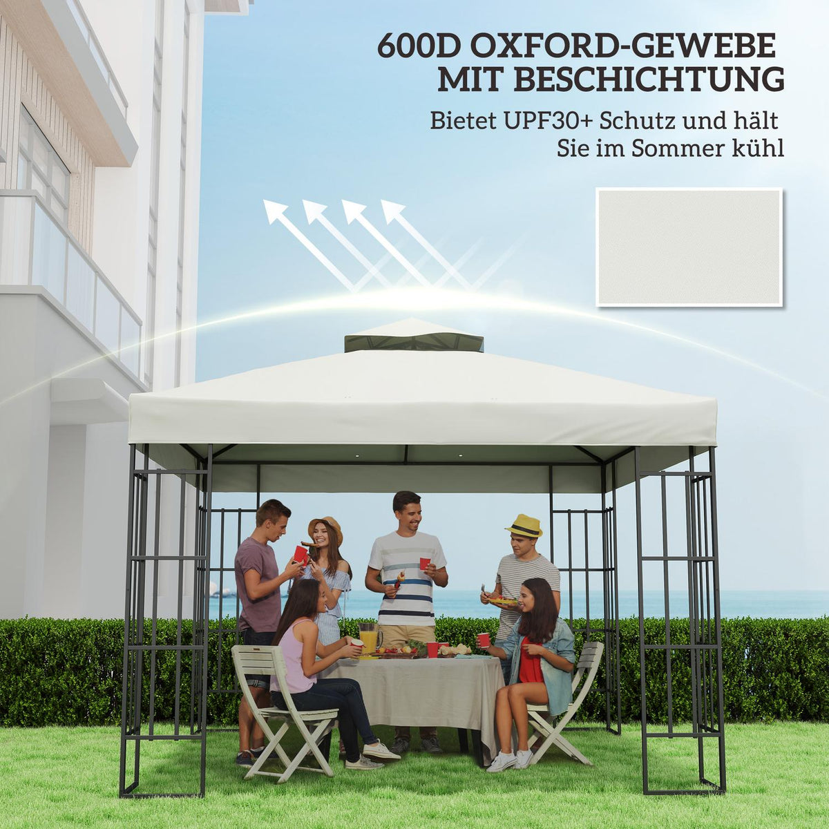 Outsuuny Replacement Roof for Gazebo 3x3m Waterproof Gazebo Roof Double Roof Replacement Cover for Garden Gazebo Oxford Fabric Replacement Parts 370gsm Light Gray