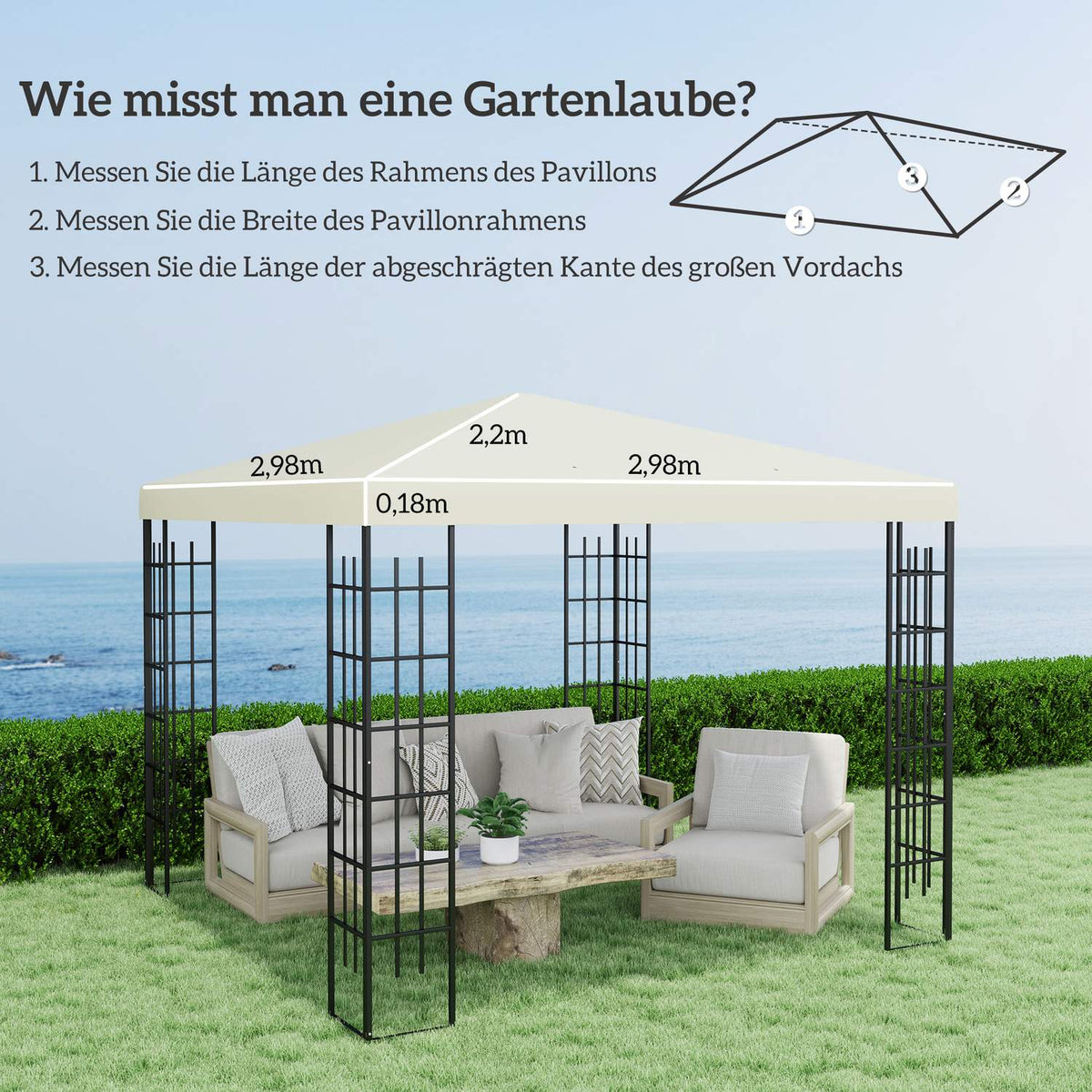 Outsuuny Replacement Roof for Gazebo 3x3m Waterproof Gazebo Roof Replacement Cover for Garden Gazebo Oxford Fabric Replacement Parts 370gsm Cream White