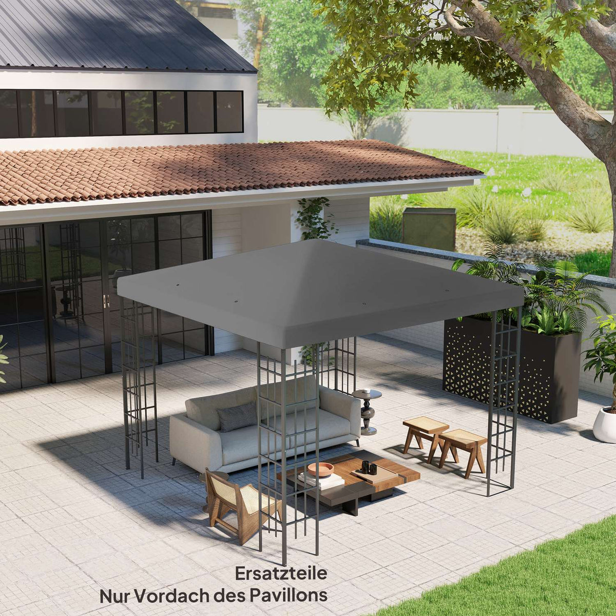 Outsuuny Replacement Roof for Gazebo 3x3m Waterproof Gazebo Roof Replacement Cover for Garden Gazebo Oxford Fabric Replacement Parts 370gsm Dark Gray