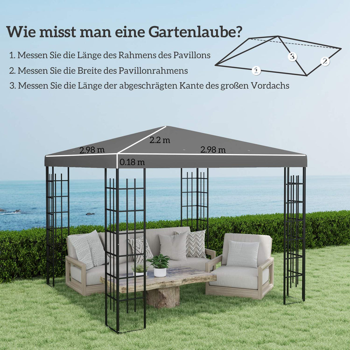Outsuuny Replacement Roof for Gazebo 3x3m Waterproof Gazebo Roof Replacement Cover for Garden Gazebo Oxford Fabric Replacement Parts 370gsm Dark Gray