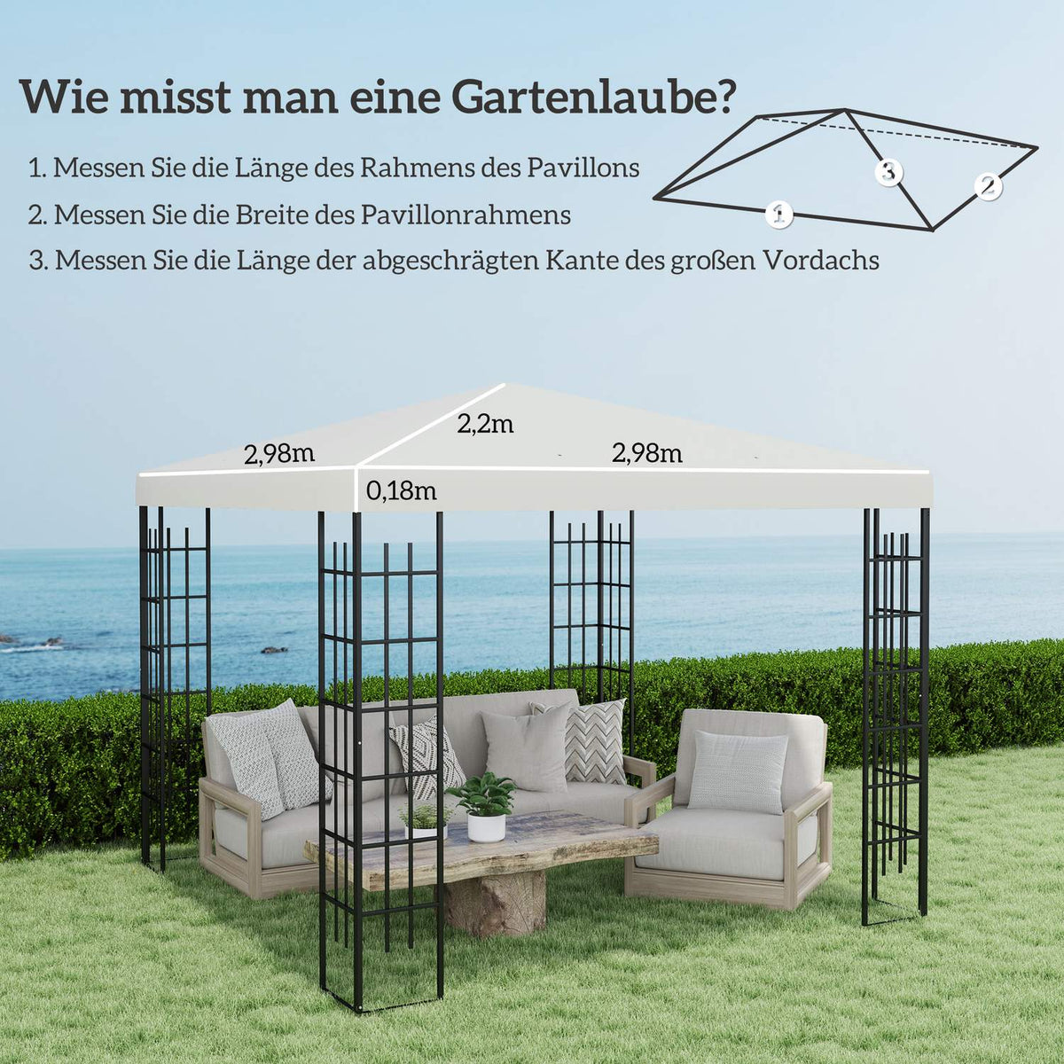 Outsuuny Replacement Roof for Gazebo 3x3m Waterproof Gazebo Roof Replacement Cover for Garden Gazebo Oxford Fabric Replacement Parts 370gsm Light Gray