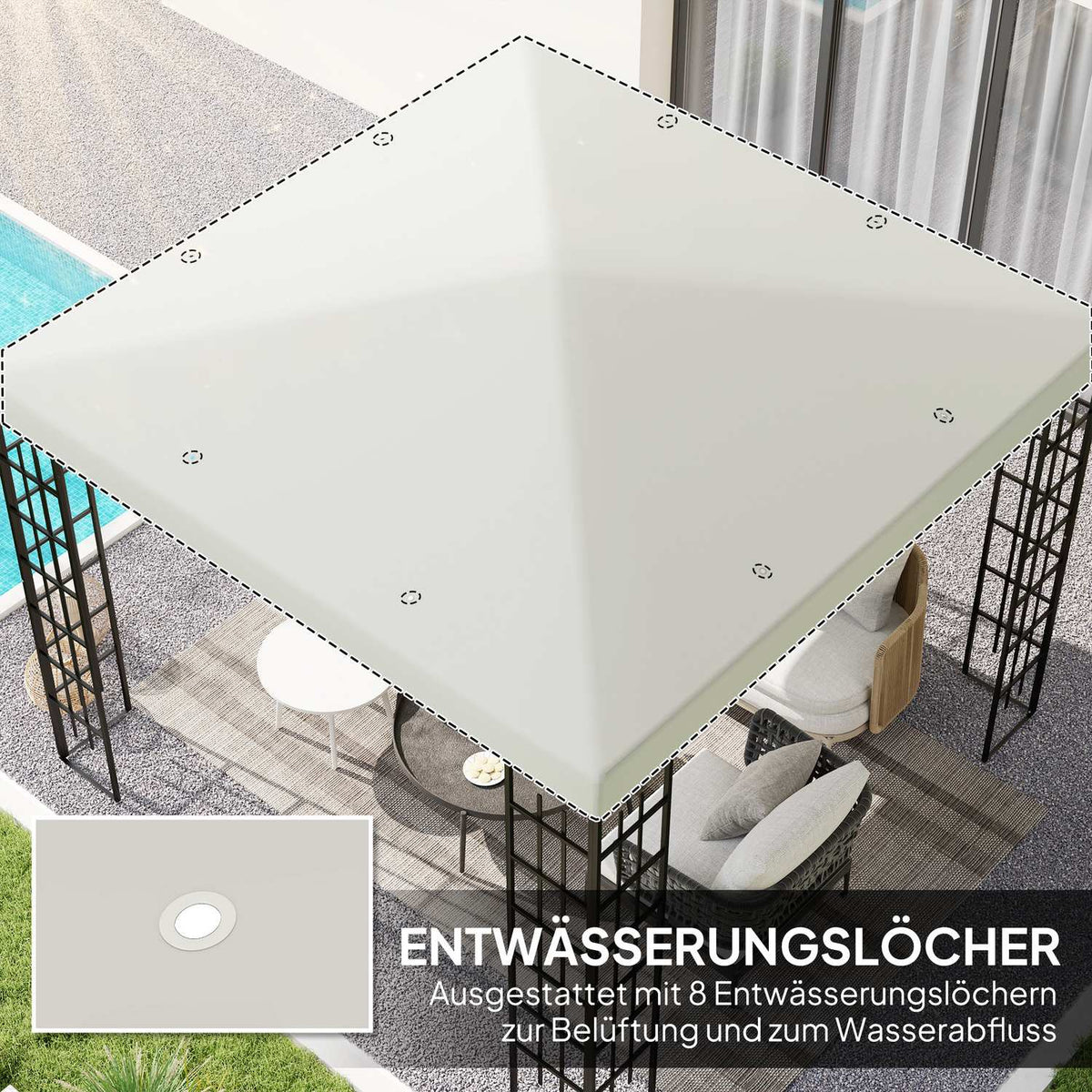 Outsuuny Replacement Roof for Gazebo 3x3m Waterproof Gazebo Roof Replacement Cover for Garden Gazebo Oxford Fabric Replacement Parts 370gsm Light Gray