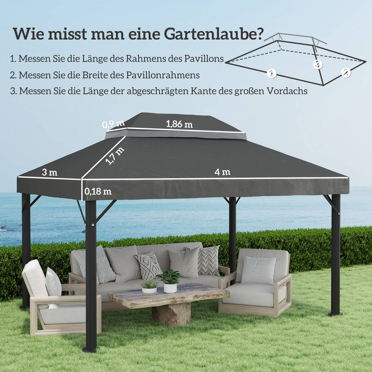 Outsuuny Replacement Roof for Gazebo 3 x 4m Waterproof Gazebo Roof Double Roof Replacement Cover for Garden Gazebo Oxford Fabric Replacement Parts 370gsm Dark Gray