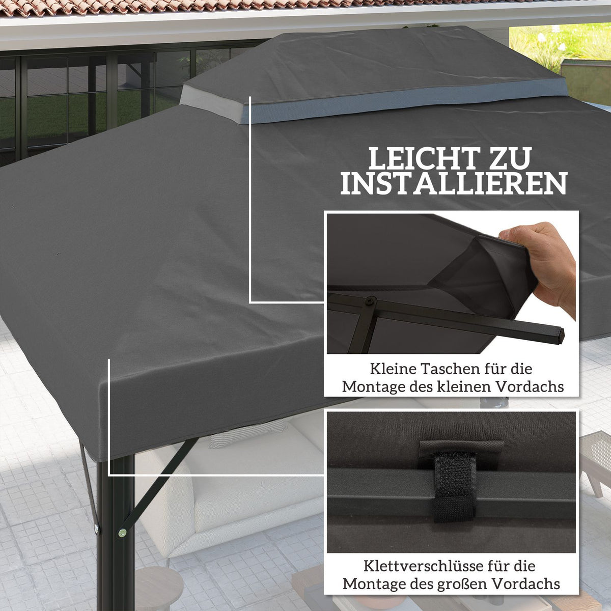 Outsuuny Replacement Roof for Gazebo 3 x 4m Waterproof Gazebo Roof Double Roof Replacement Cover for Garden Gazebo Oxford Fabric Replacement Parts 370gsm Dark Gray