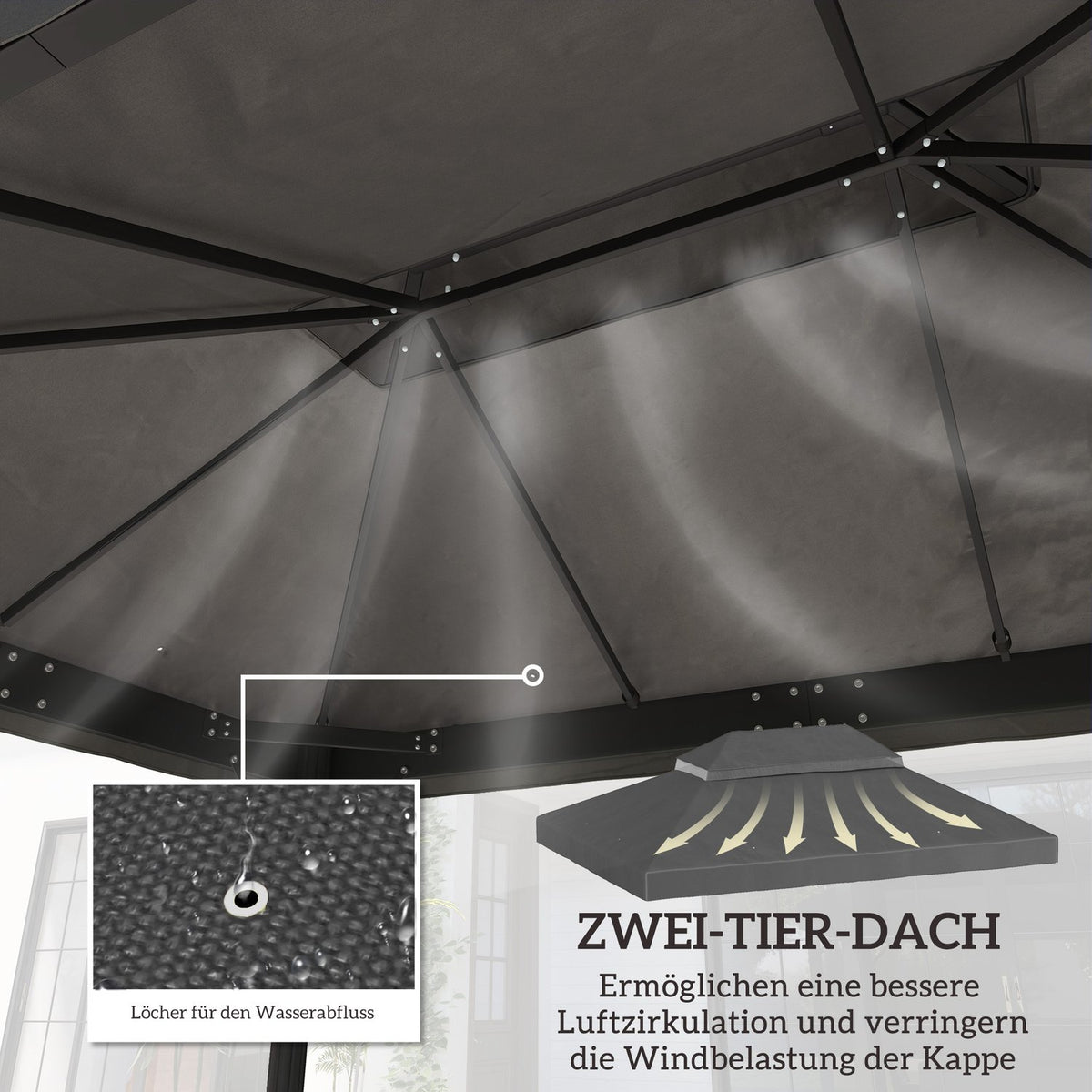 Outsuuny Replacement Roof for Gazebo 3 x 4m Waterproof Gazebo Roof Double Roof Replacement Cover for Garden Gazebo Oxford Fabric Replacement Parts 370gsm Dark Gray