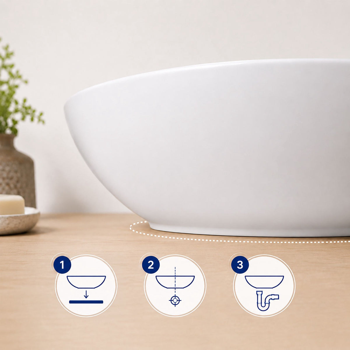 Oval Ceramic Countertop Washbasin, 41 x 34 cm, White