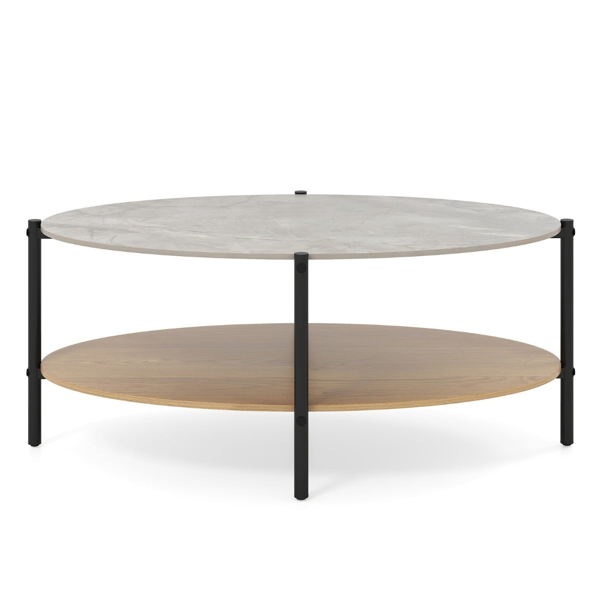 Oval Coffee Table, Marble Look, Metal Frame, 2-Tier, 105x65x43 cm