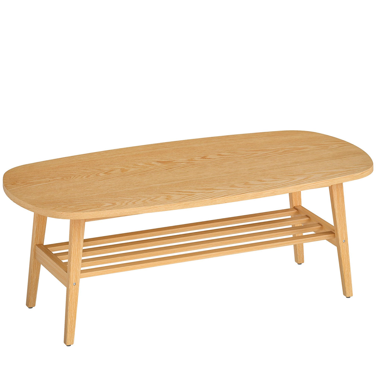 Oval Coffee Table with Shelf, Natural Wood, 120x60x42 cm