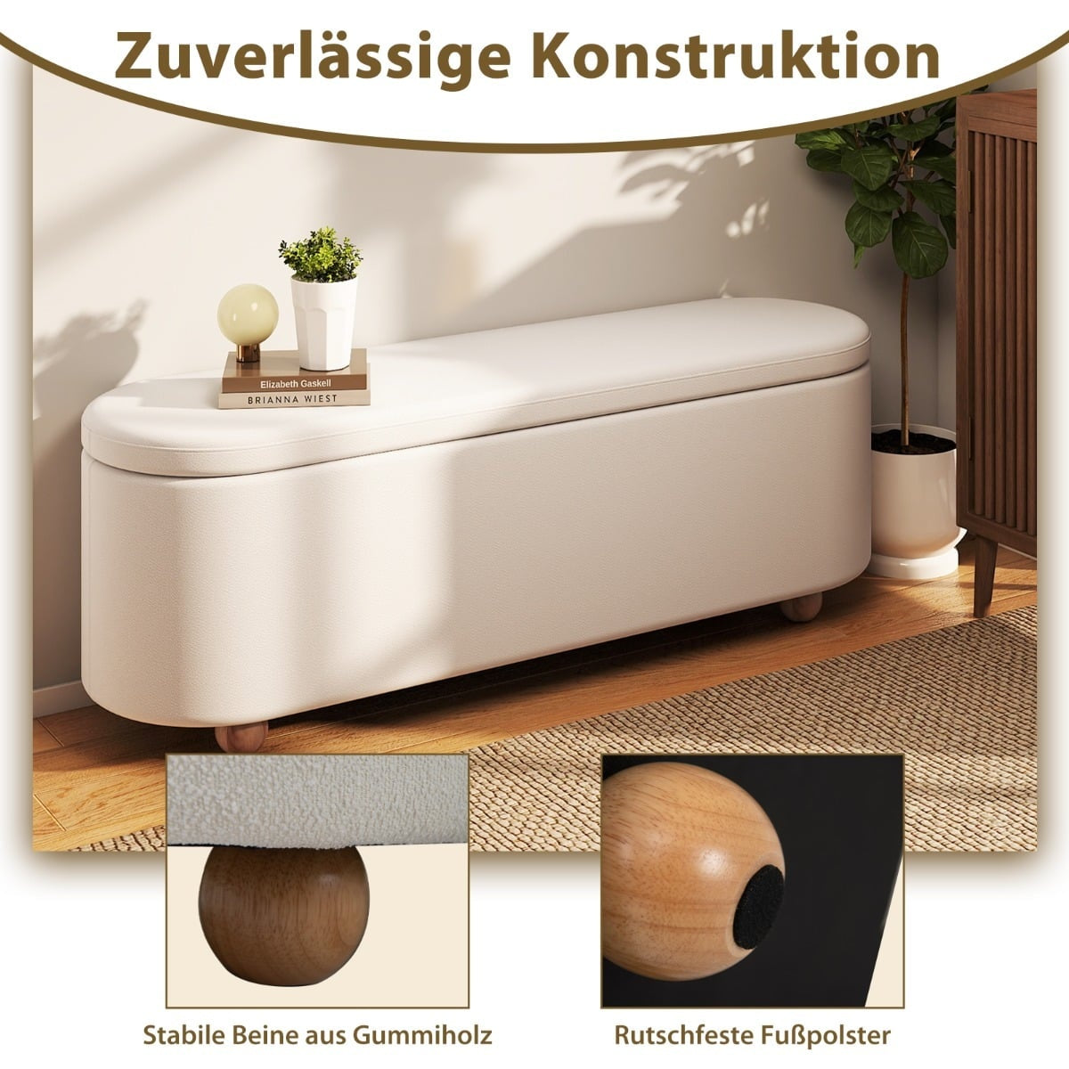 Oval Storage Bench with Hinged Lid, 150L Capacity