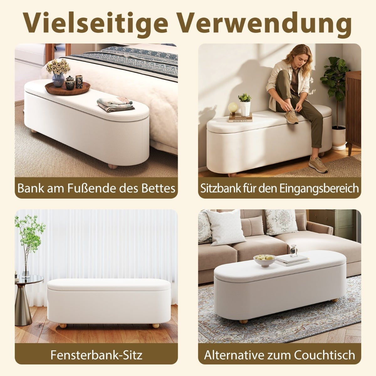 Oval Storage Bench with Hinged Lid, 150L Capacity