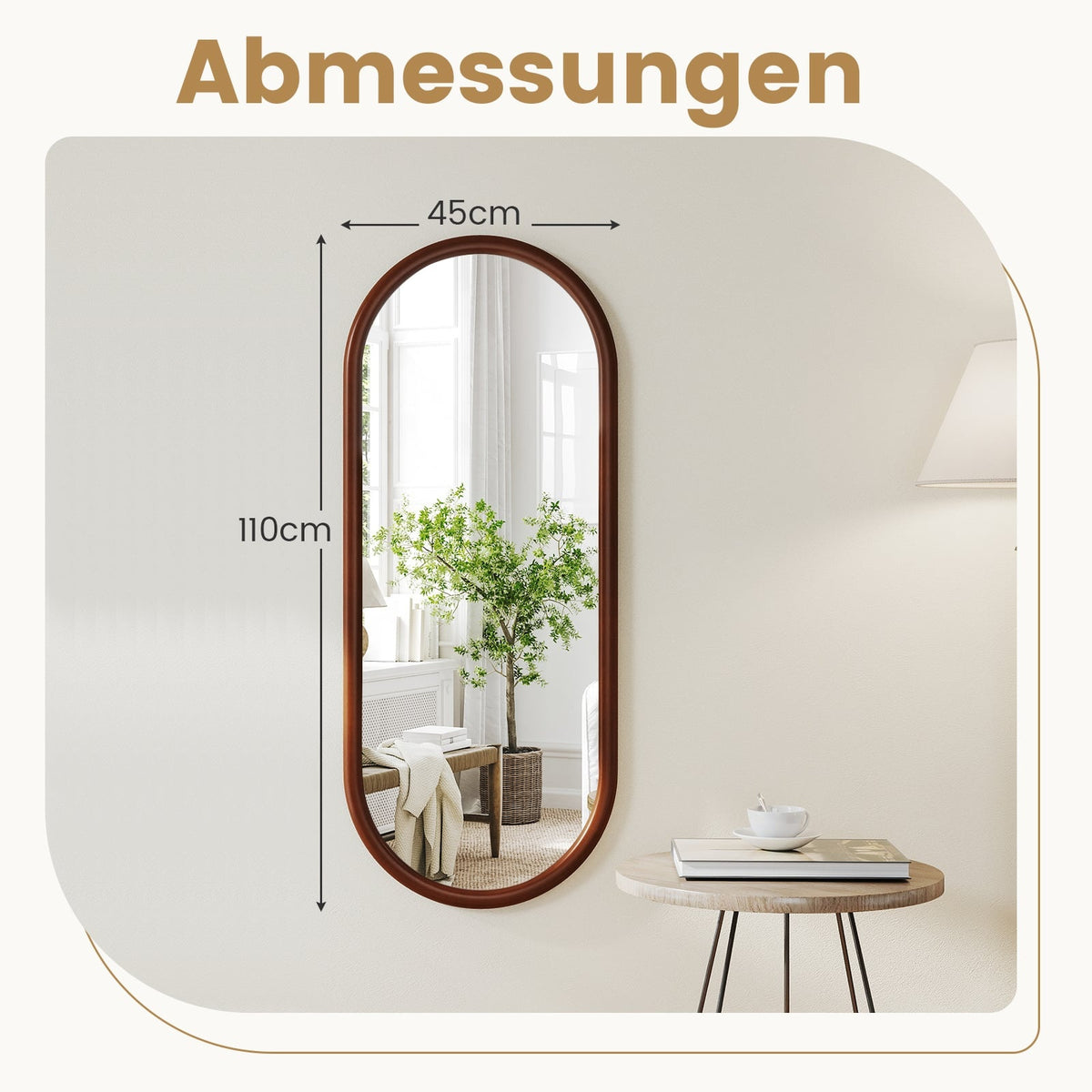 Oval Wall Mirror, 110x45 cm, Solid Wood Frame