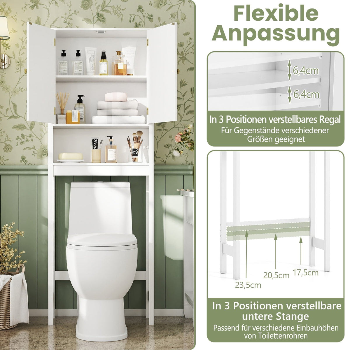 Over-The-Toilet Cabinet, Adjustable Shelf, White MDF