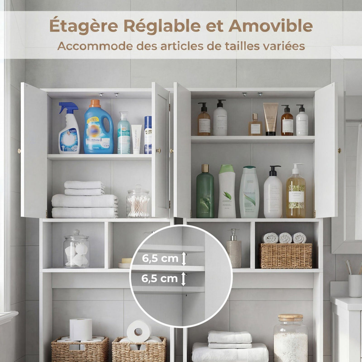 Over-The-Toilet Storage Cabinet, 2 Doors, 2 Shelves, White