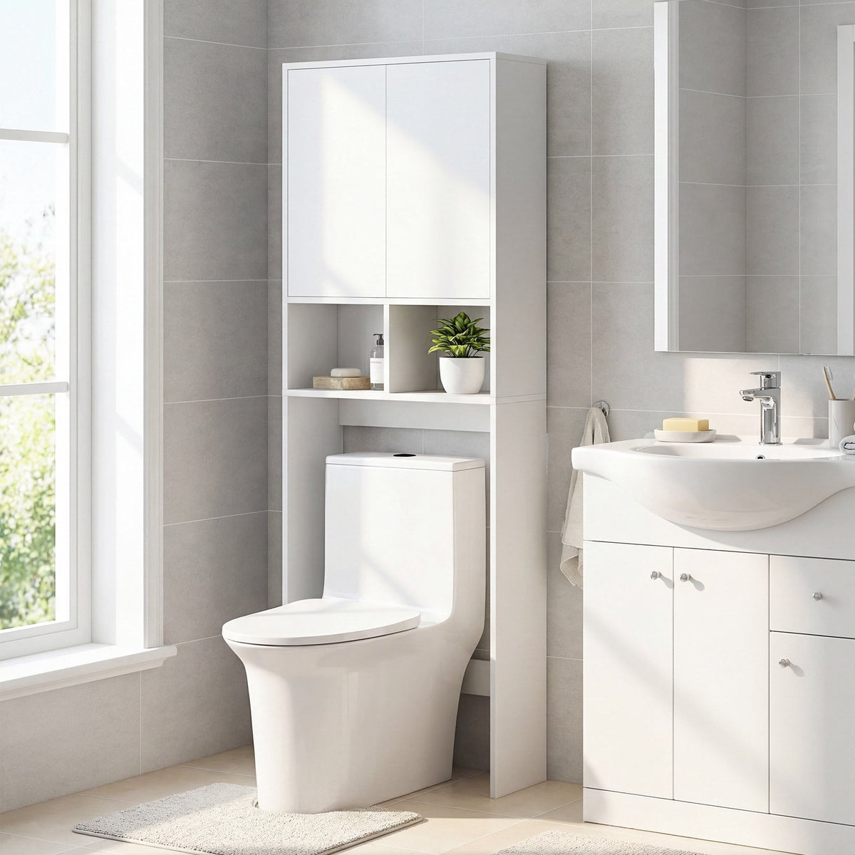 Over-The-Toilet Storage Cabinet, 2 Doors, 2 Shelves, White