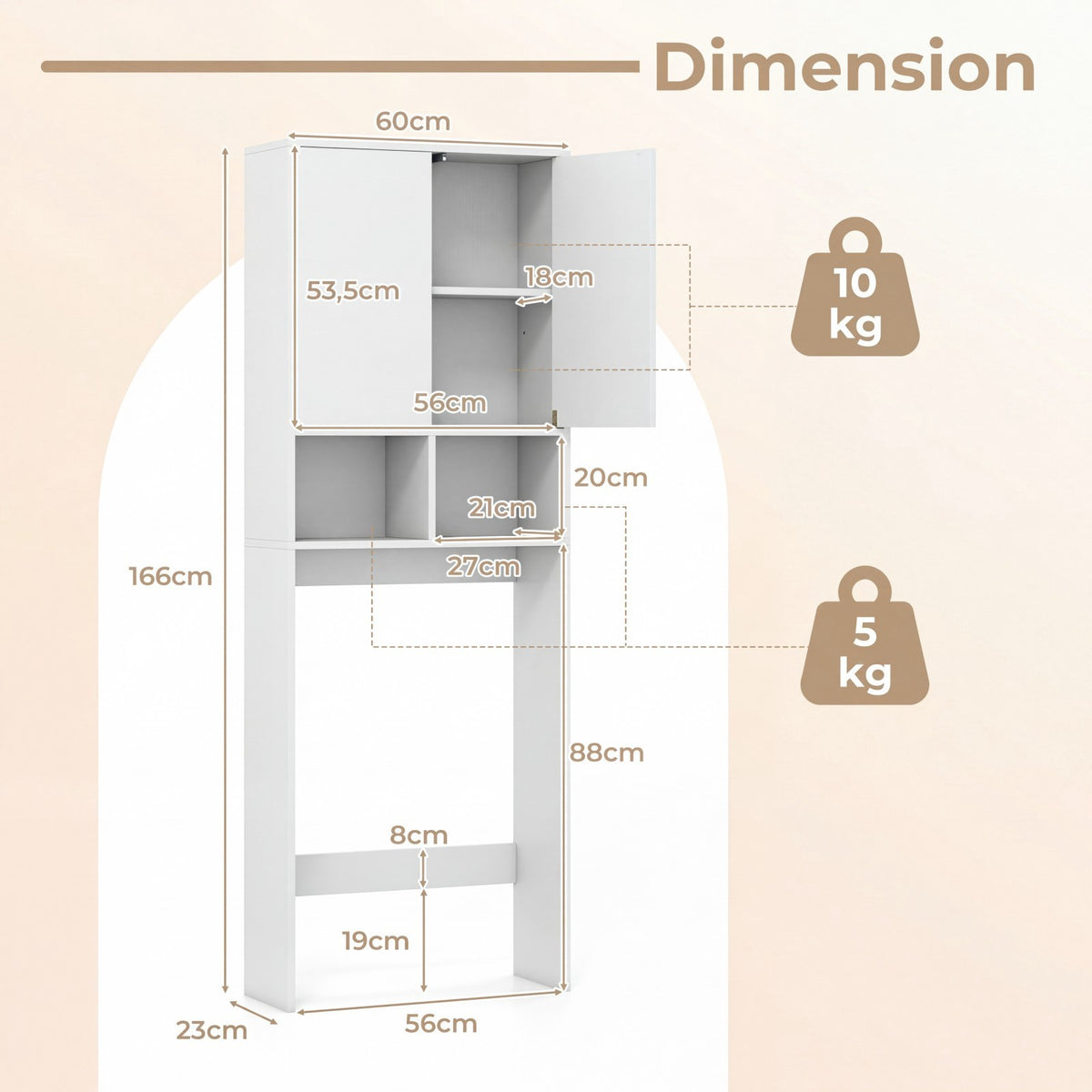 Over-The-Toilet Storage Cabinet, 2 Doors, 2 Shelves, White