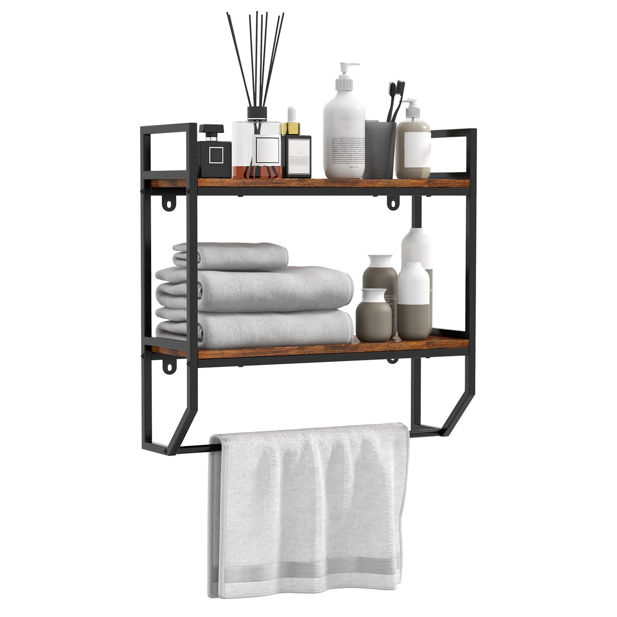 Over-The-Toilet Wall Shelf, 2-Tier With Towel Bar