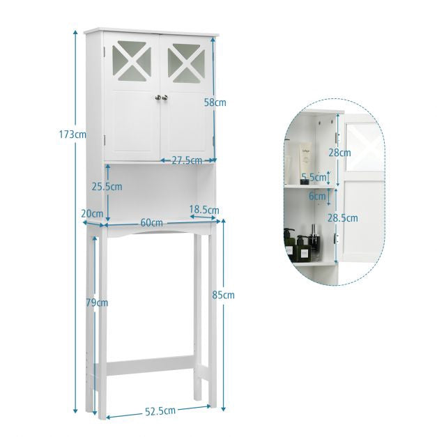 Over Toilet Bathroom Storage Cabinet, 3-Tier, Glass Doors